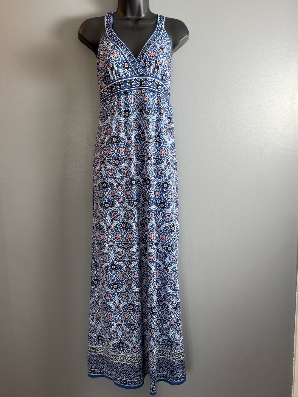 Max Studio Sleeveless Blue Floral Maxi Dress Sz XS